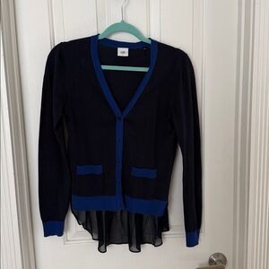Cabi. Elegant Navy Blue top and cardigan.